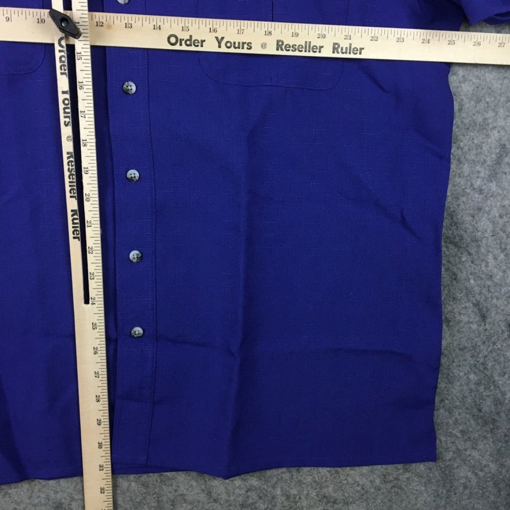 John Blair Men Shirt L Short Sleeve Button Up Shoulder Pockets Linen Look Purple - Picture 5 of 8